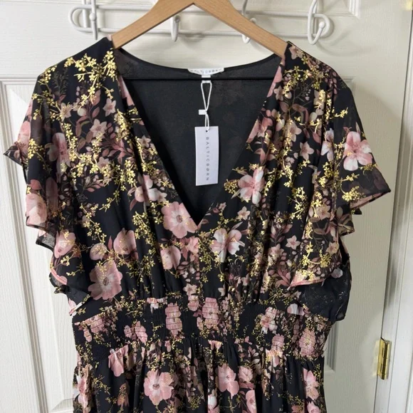 NWT Baltic Born Lynlee Metallic Maxi Dress Black Metallic Floral Flutter Size 3X - Picture 7 of 10